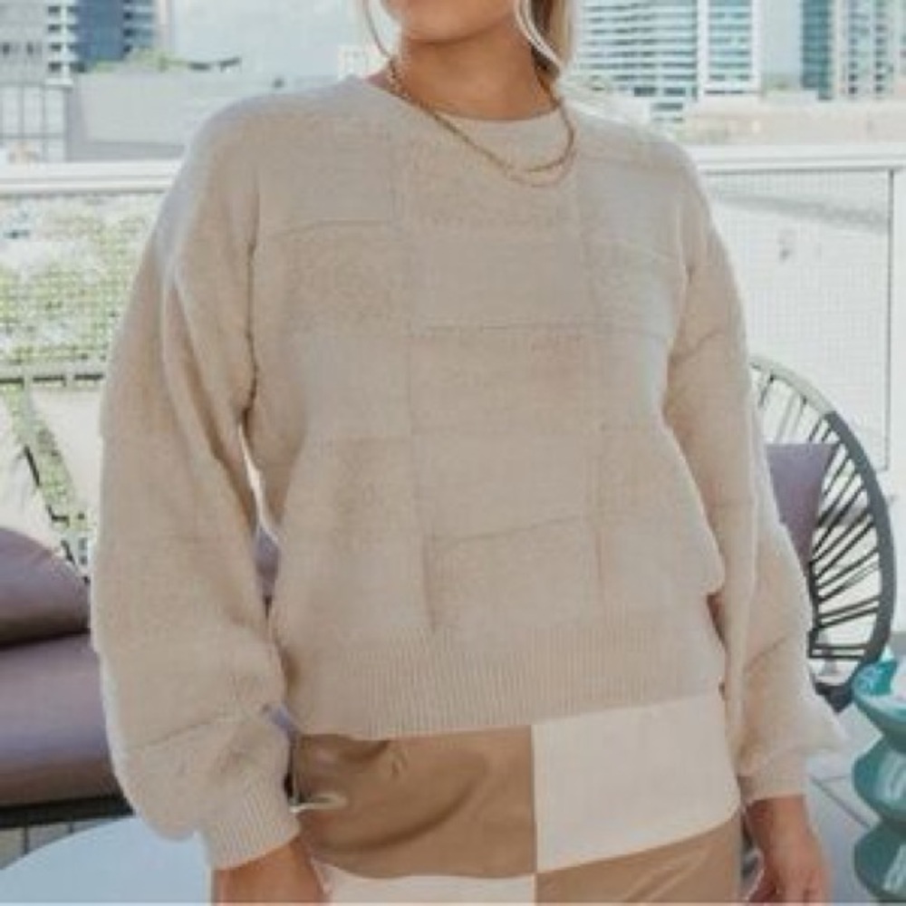 Vestique Patchwork Beige Crewneck Sweater